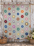 **SOLD Vintage Quilt Grandmother's Flower Garden with Green Lattice SOLD**