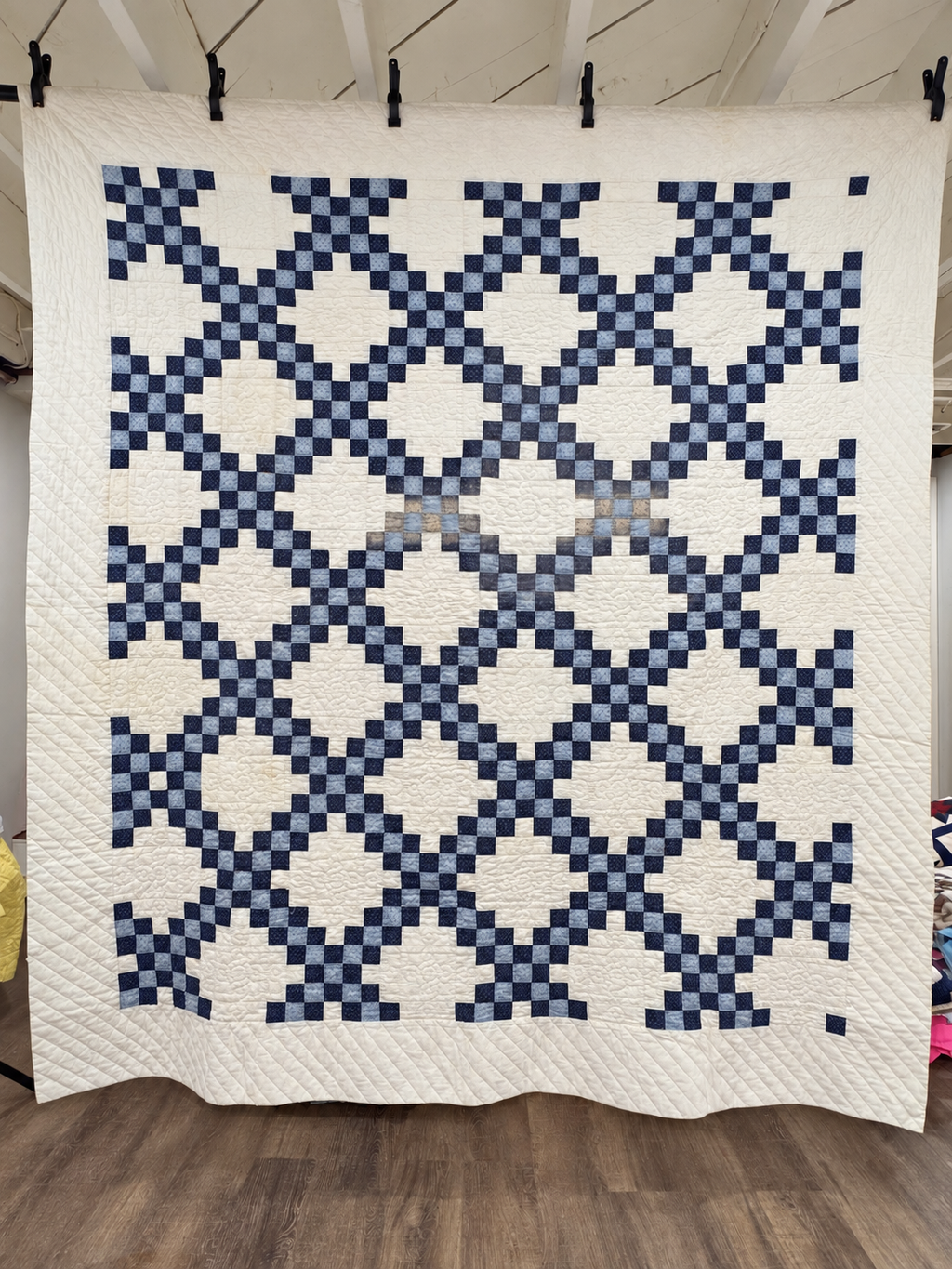 **SOLD Antique Quilt Blue Calico Double Irish Chain SOLD**