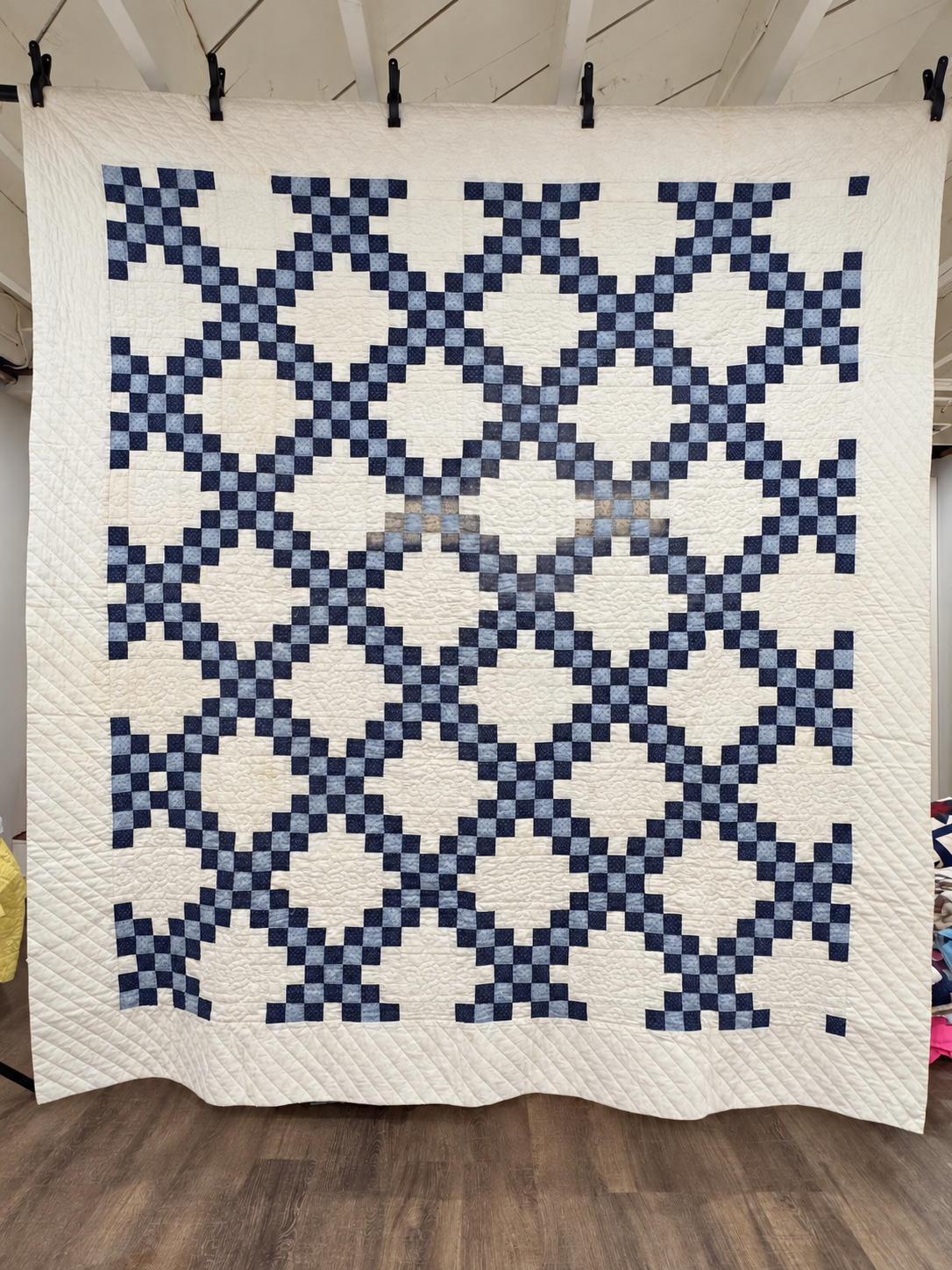 **SOLD Antique Quilt Blue Calico Double Irish Chain SOLD**