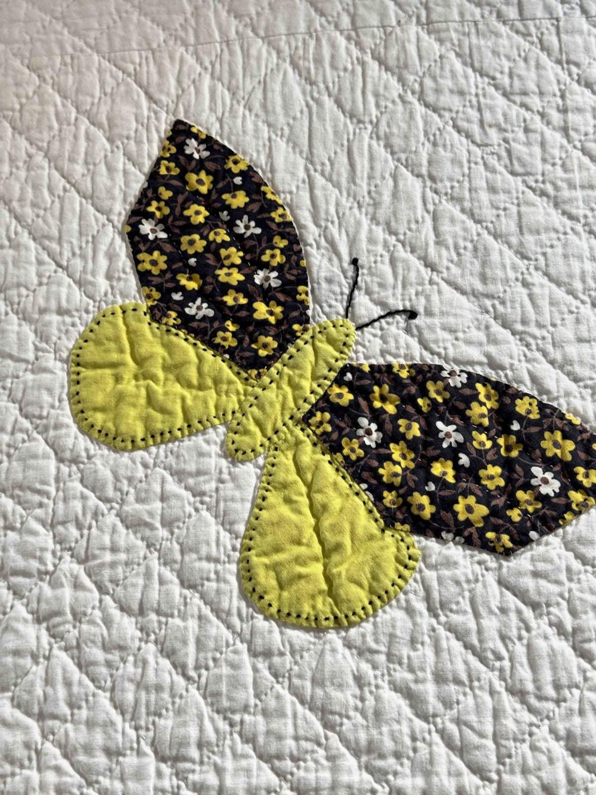 **SOLD Vintage Quilt Butterfly Applique on White  SOLD**
