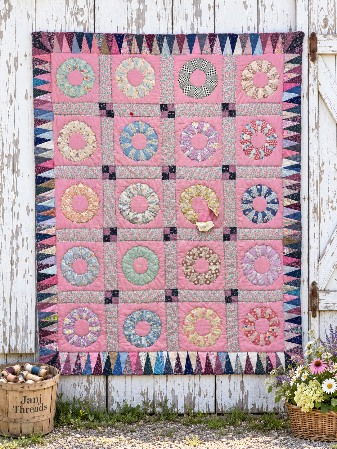Vintage Quilt Mixed Era Dresden Plate
