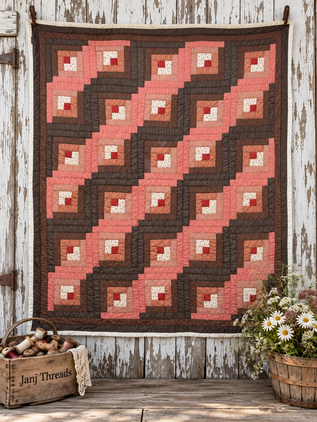 Vintage Quilt Autumn Log Cabin