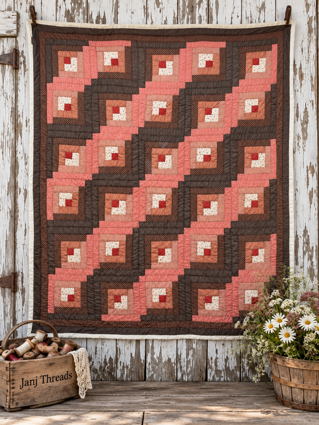 Vintage Quilt Autumn Log Cabin