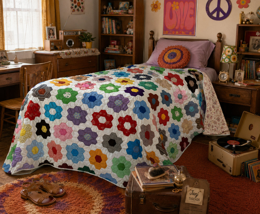 Vintage Grandmother's Flower Garden Quilt