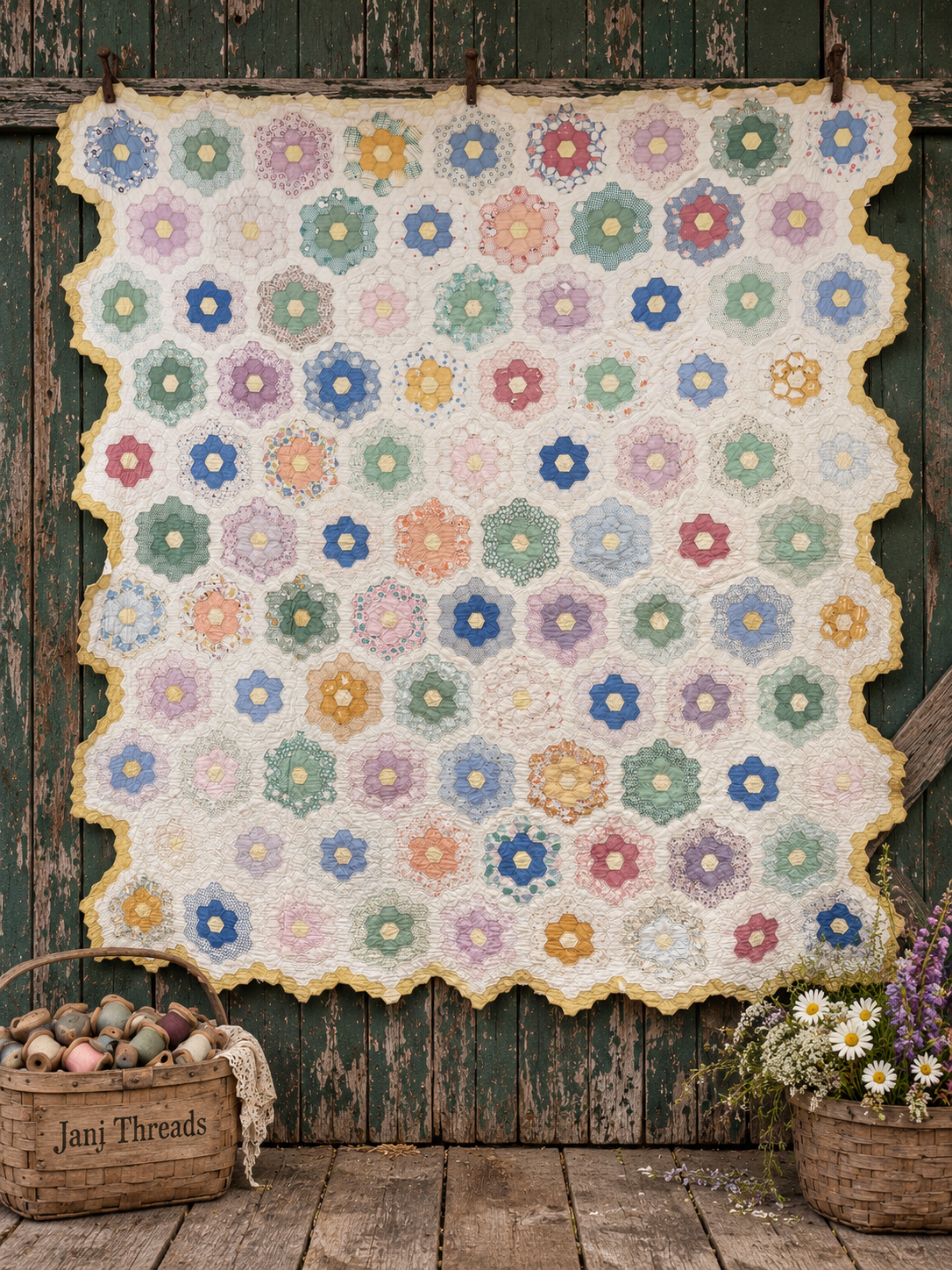 **SOLD Vintage Quilt Grandmother's Flower Garden SOLD**