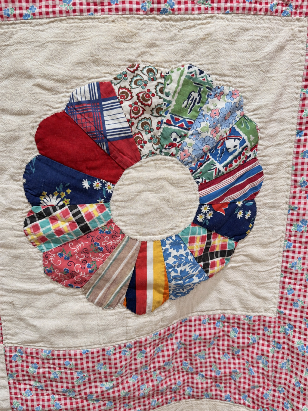 Vintage Quilt Calico Sash Dresden Plate Variation