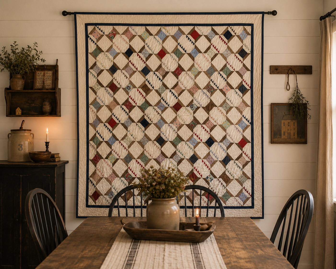 Vintage Snowball Lattice Quilt