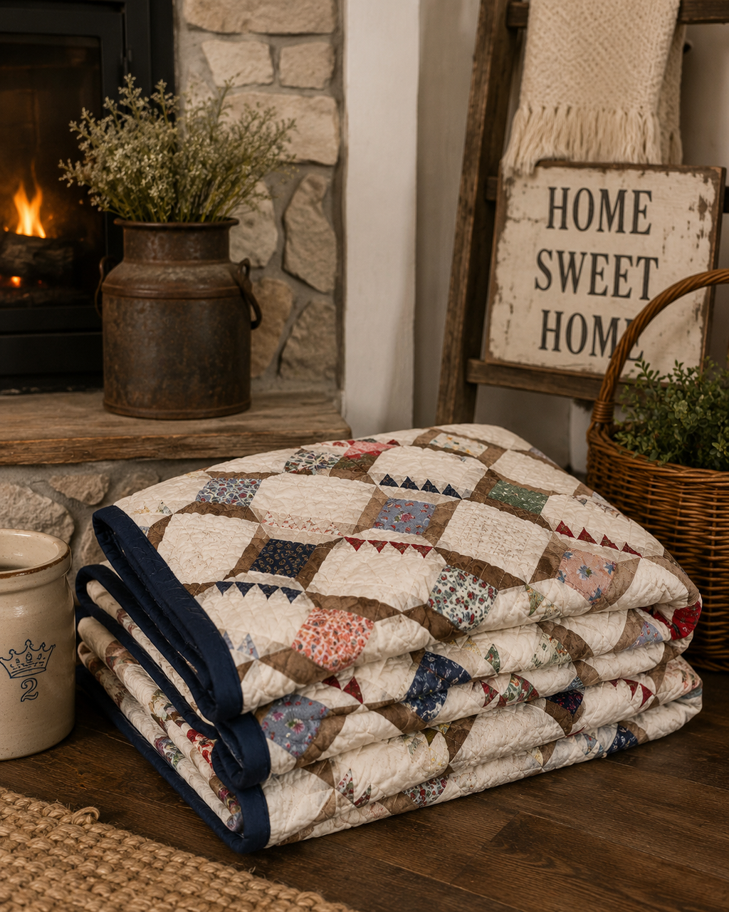 Vintage Snowball Lattice Quilt