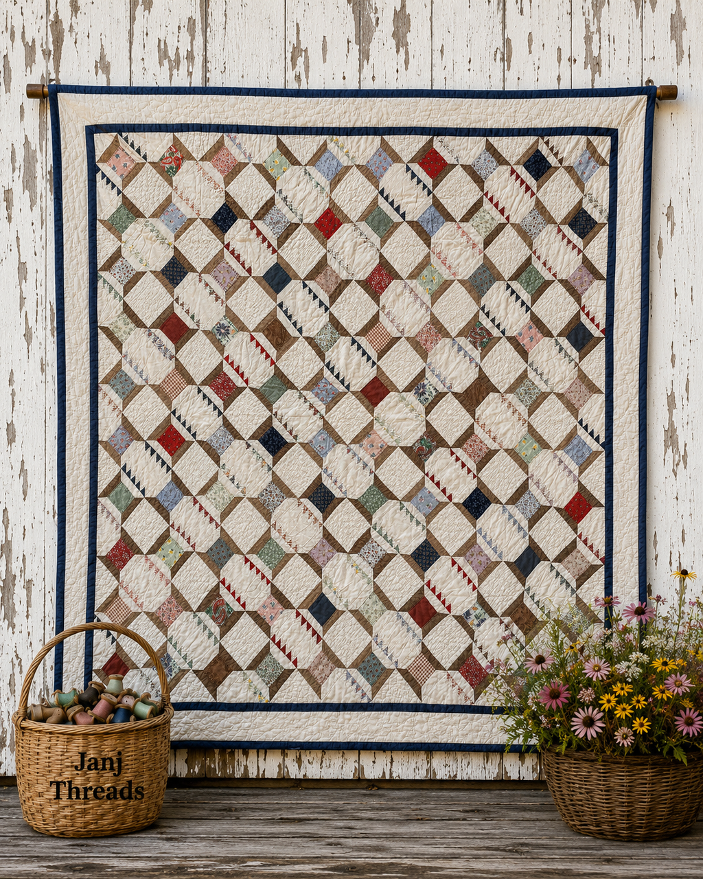 Vintage Snowball Lattice Quilt