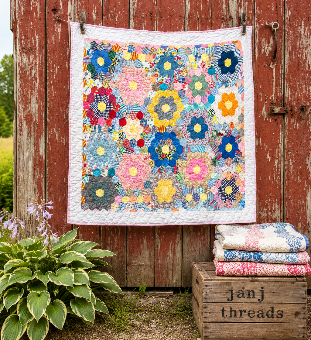 Vintage Grandmother's Flower Garden Crib Quilt
