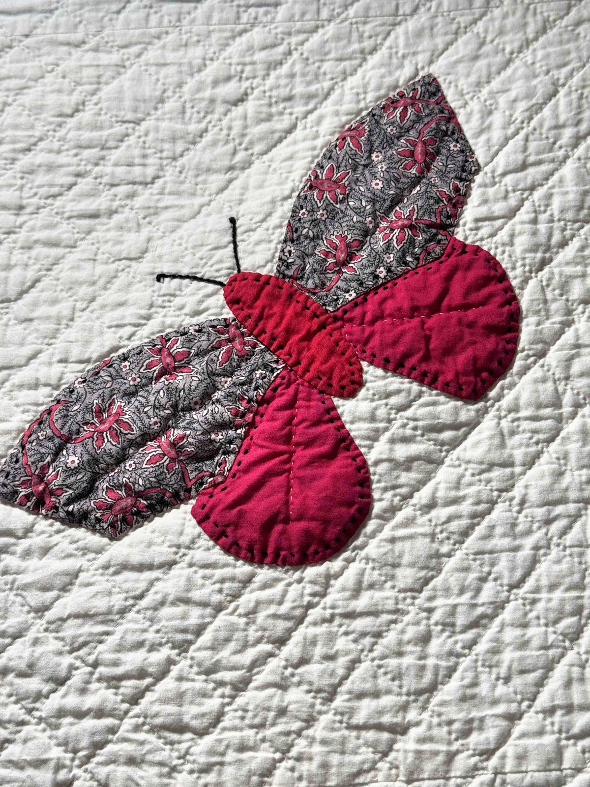 **SOLD Vintage Quilt Butterfly Applique on White  SOLD**