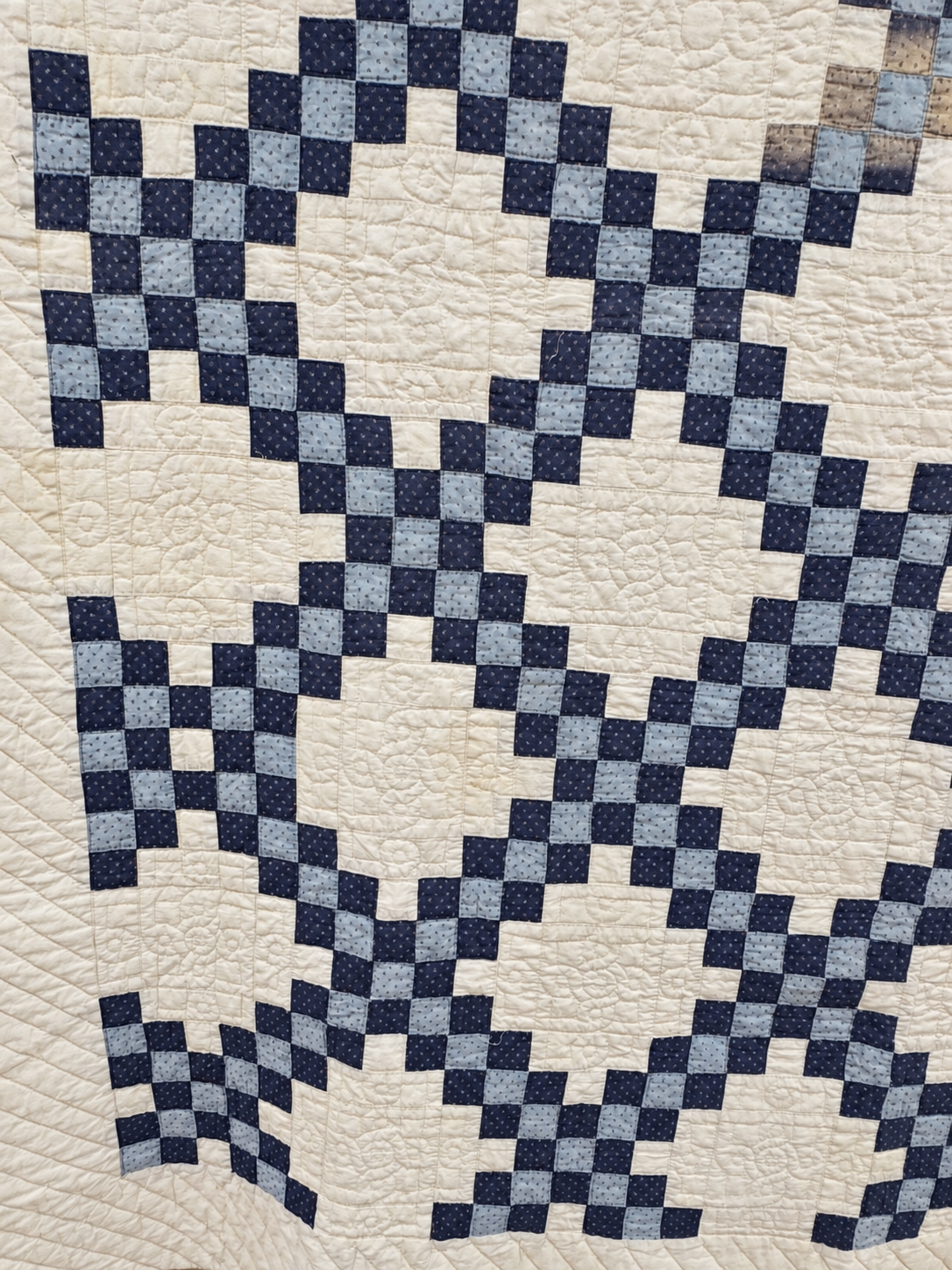 **SOLD Antique Quilt Blue Calico Double Irish Chain SOLD**