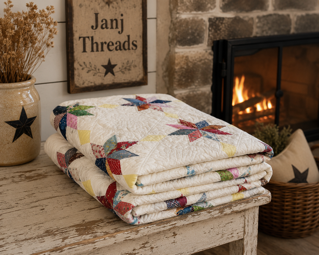 Vintage Eight-Point Star With Diamond Lattice Quilt