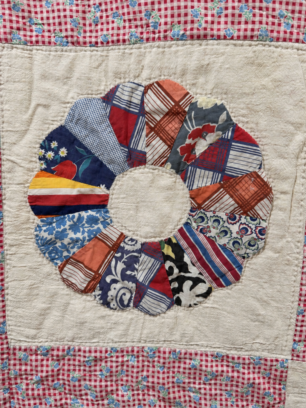 Vintage Quilt Calico Sash Dresden Plate Variation
