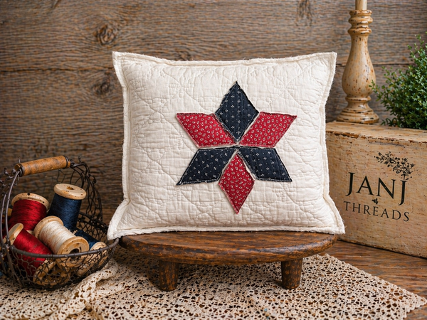Rosie's Red, White and Blue Vintage Quilt - 6 Point Star Pillow