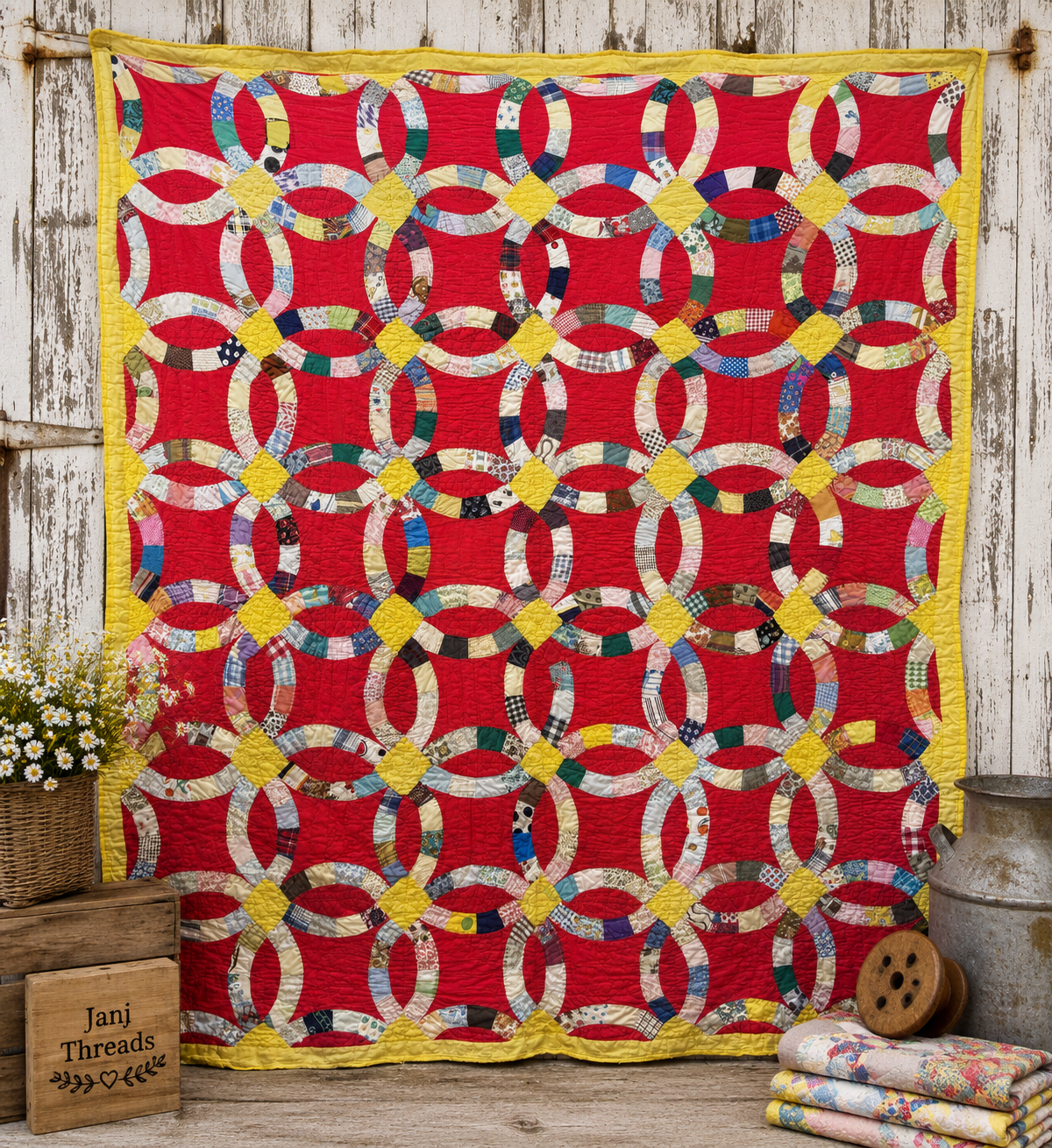 Vintage Double Wedding Ring Quilt