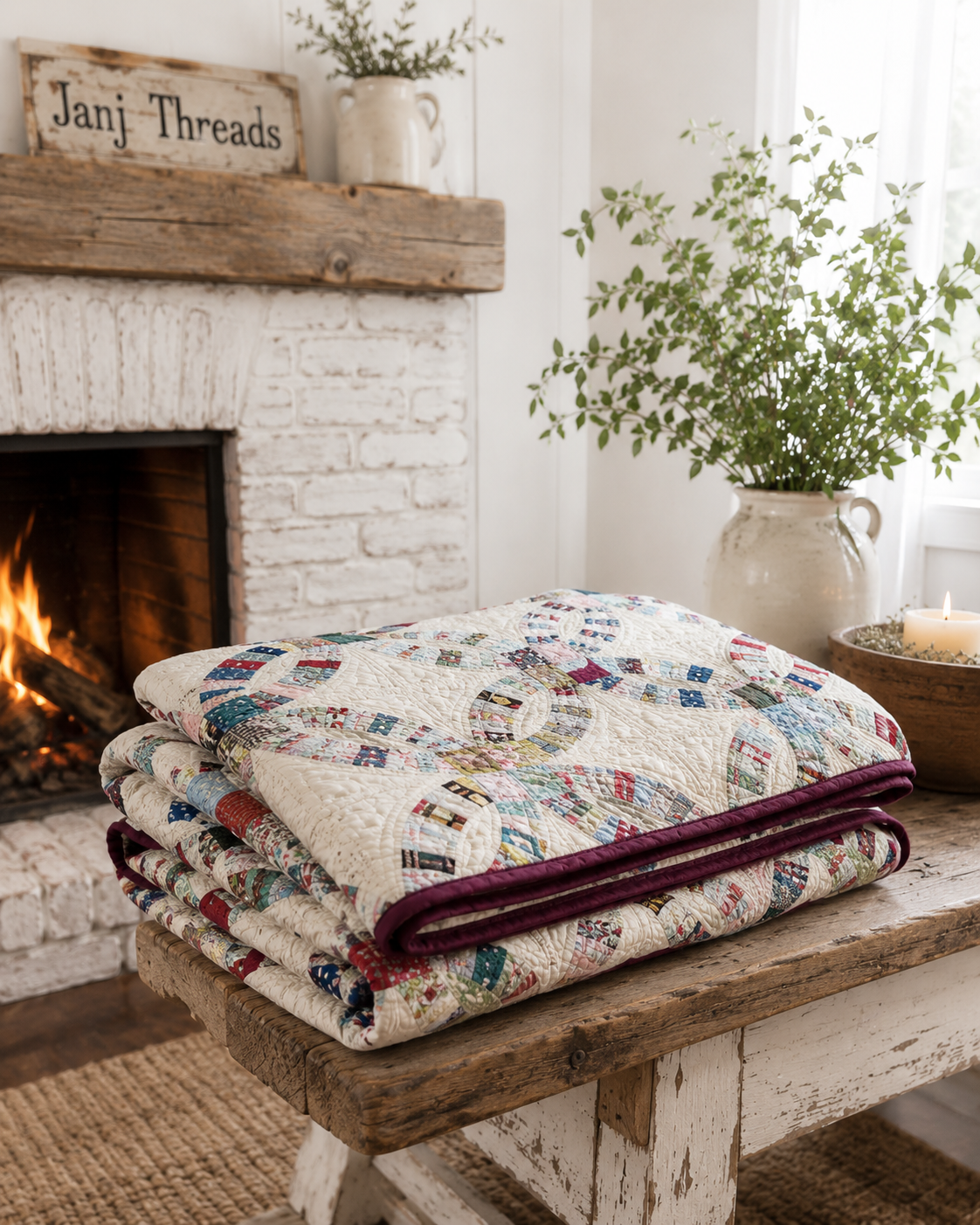 Vintage Double Wedding Ring Quilt