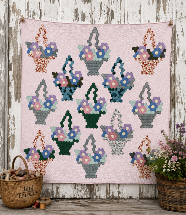 Vintage Hexagon Flower Basket Quilt