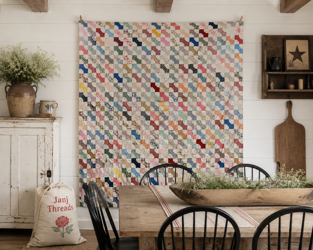 Vintage Quilt Top Snowball Four Patch Feed Sack