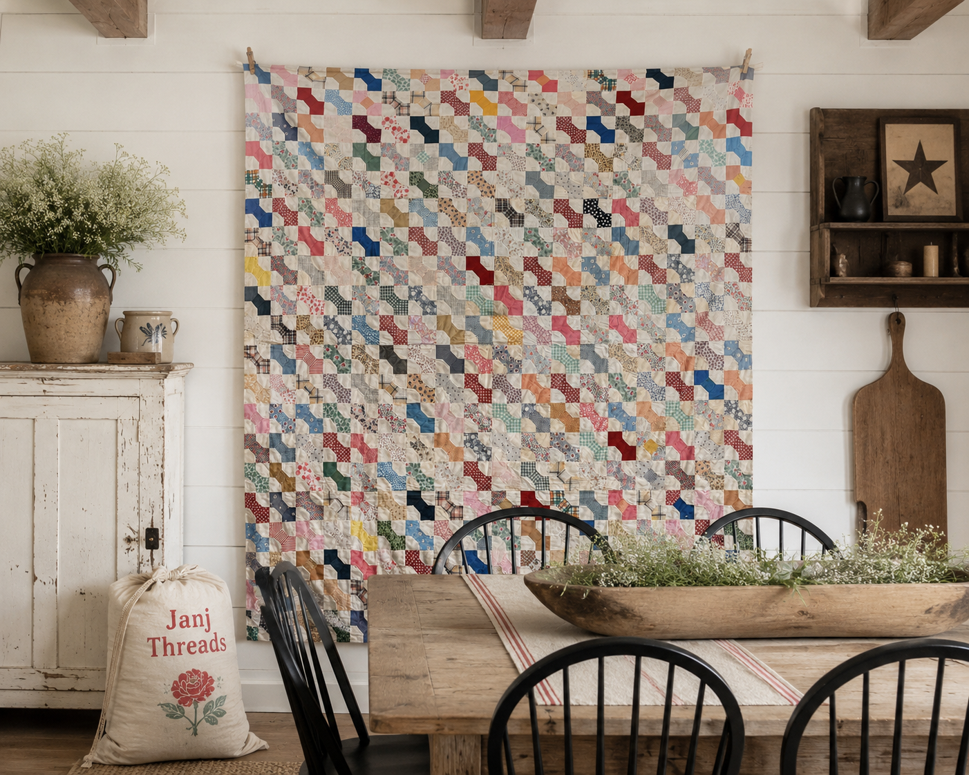 Vintage Quilt Top Snowball Four Patch Feed Sack
