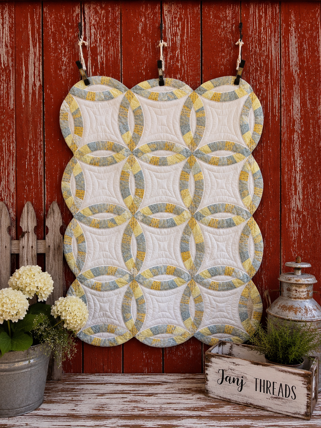Vintage Double Wedding Ring Crib Quilt