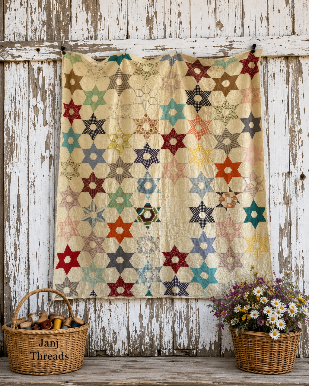 Vintage Quilt Hexagonal Star