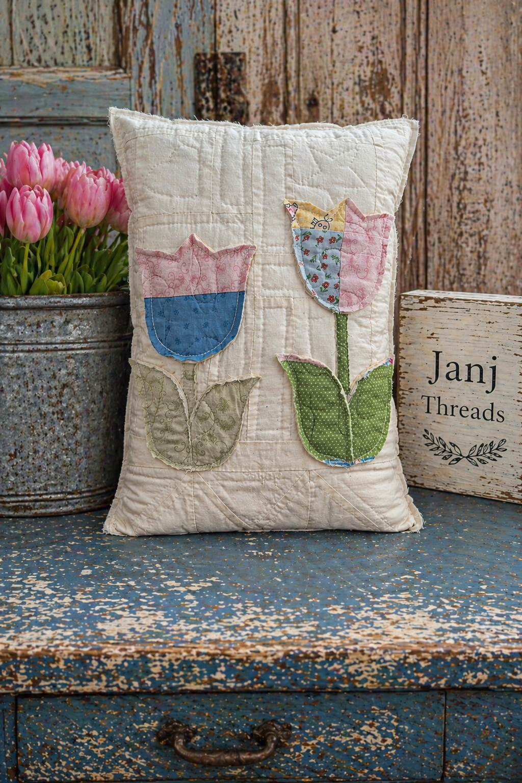 Anna's Vintage Quilt - 2 Happy Tulips