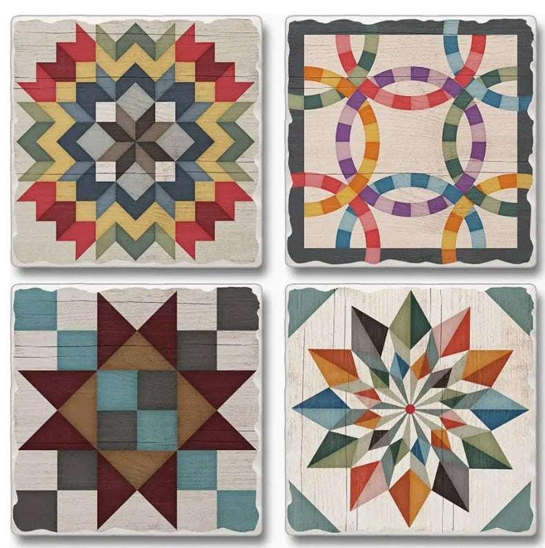 Barn Quilt Signs - 4 Pack Assorted Image Coaster Set