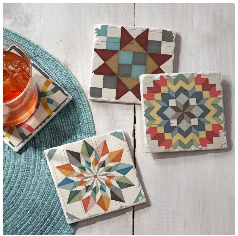 Barn Quilt Signs - 4 Pack Assorted Image Coaster Set
