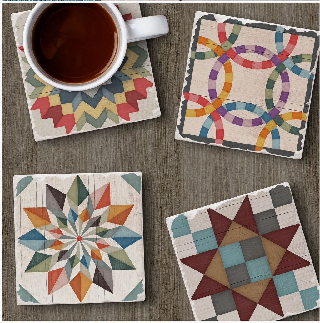 Barn Quilt Signs - 4 Pack Assorted Image Coaster Set