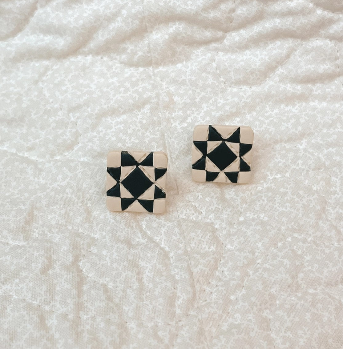 Classic Quilt Block Stud Earrings by Sydni Carlson Art