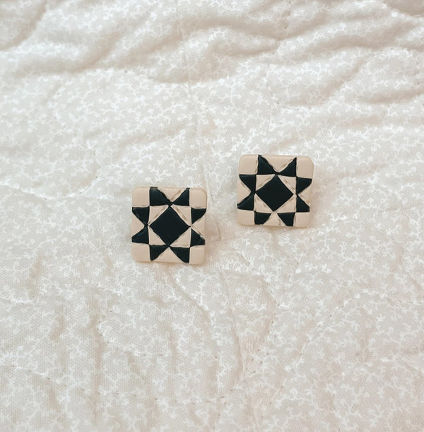 Classic Quilt Block Stud Earrings by Sydni Carlson Art