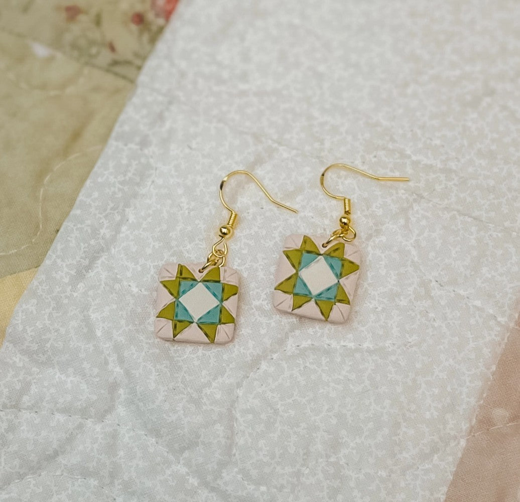 Cottage Cutie Quilt Block Dangle Earrings by Sydni Carlson Art