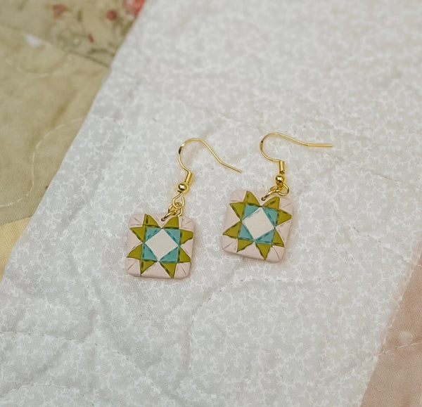 Cottage Cutie Quilt Block Dangle Earrings by Sydni Carlson Art
