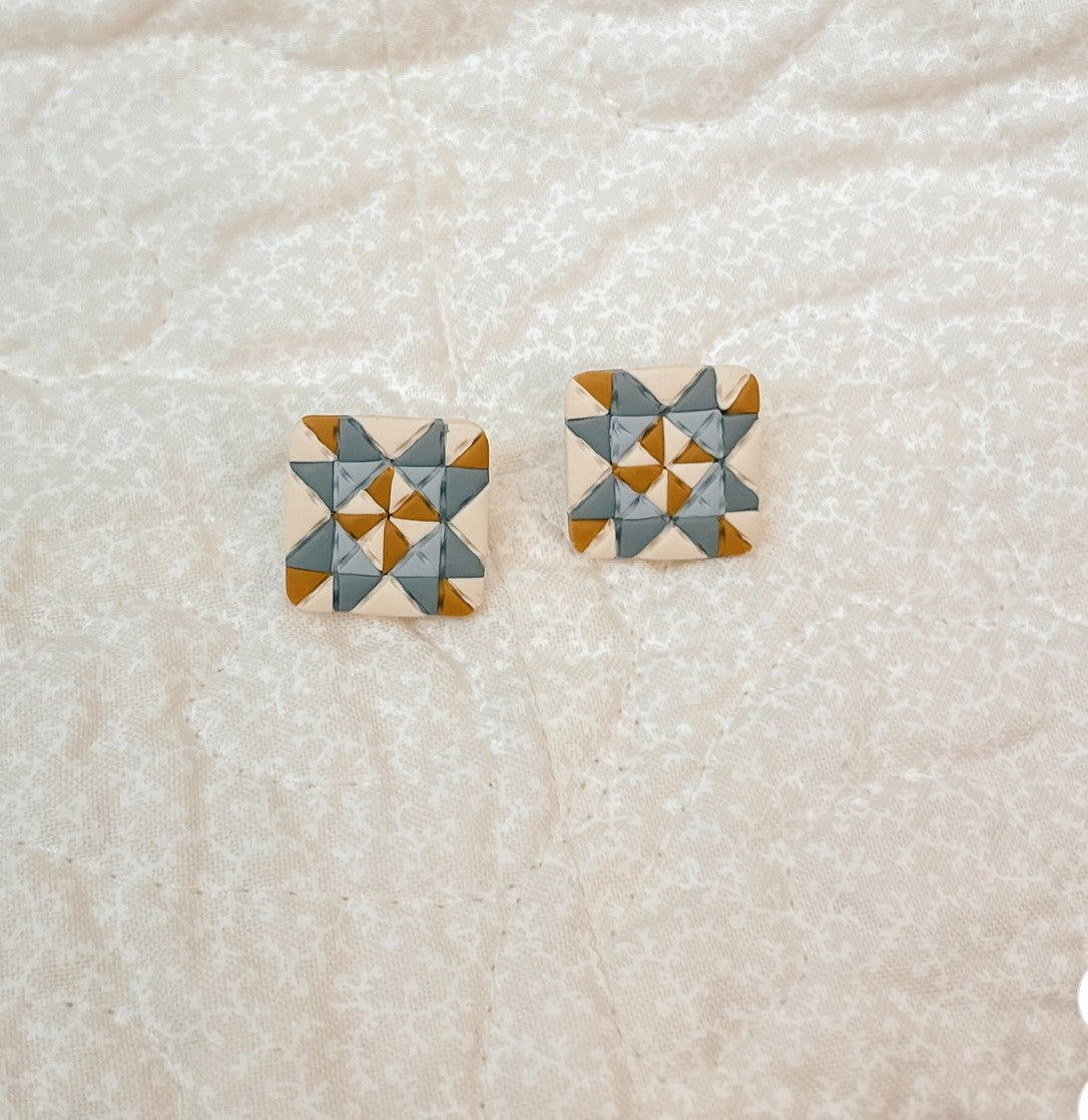 Country Meadows Quilt Block Stud Earrings by Sydni Carlson Art