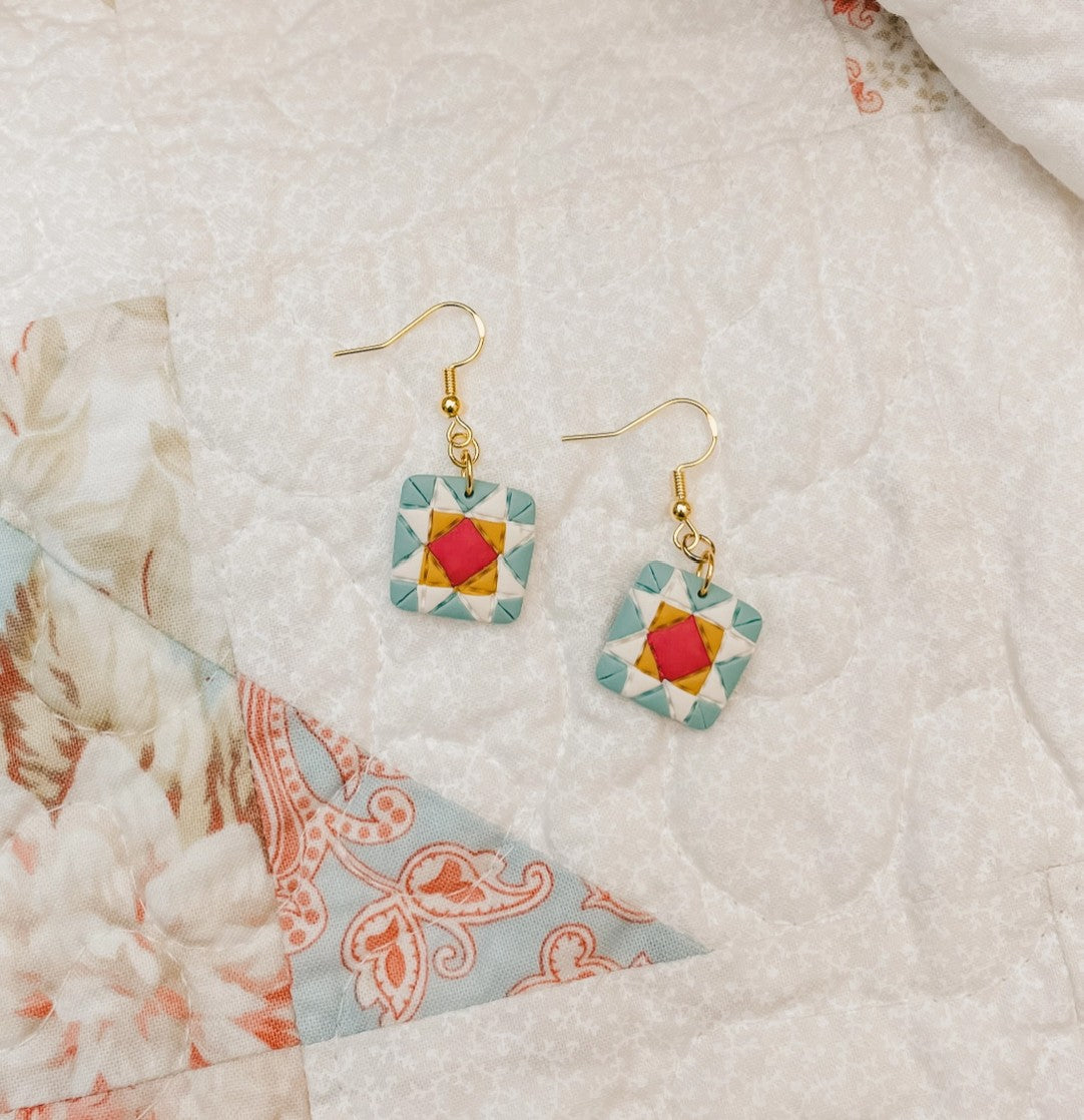 Daisy Mae Quilt Block Dangle Earrings by Sydni Carlson Art