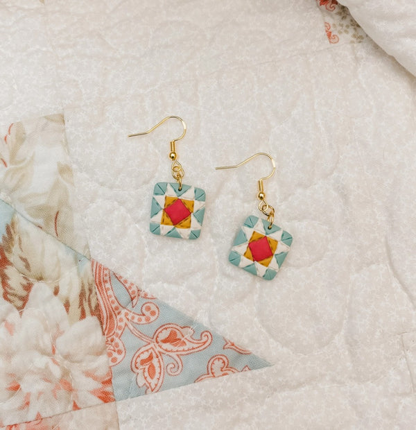 Daisy Mae Quilt Block Dangle Earrings by Sydni Carlson Art