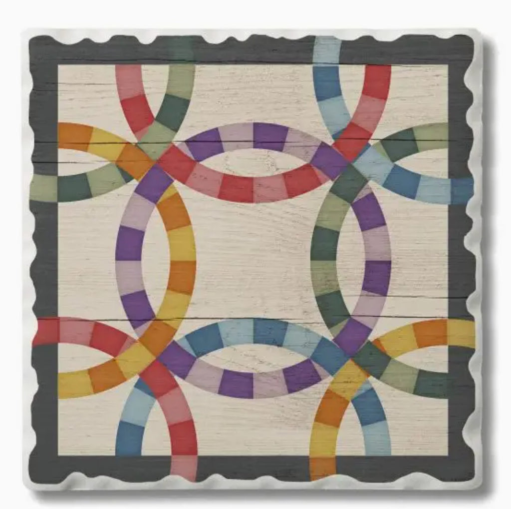 Double Wedding Ring Single Absorbent Stone Tumbled Tile Coaster