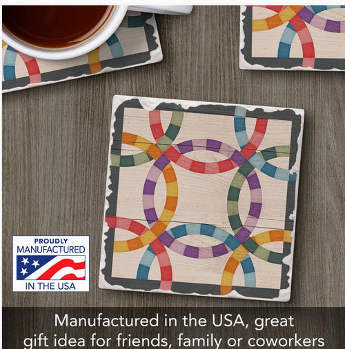 Double Wedding Ring Single Absorbent Stone Tumbled Tile Coaster