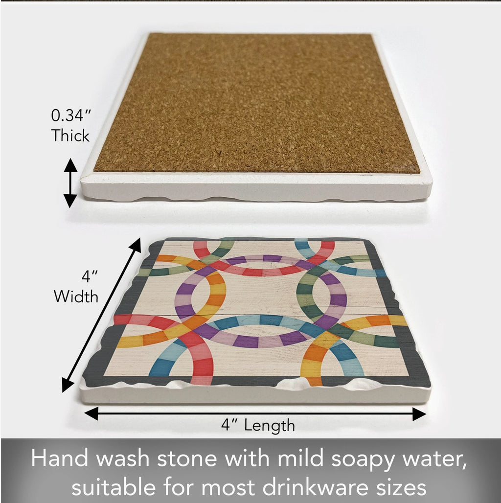 Double Wedding Ring Single Absorbent Stone Tumbled Tile Coaster