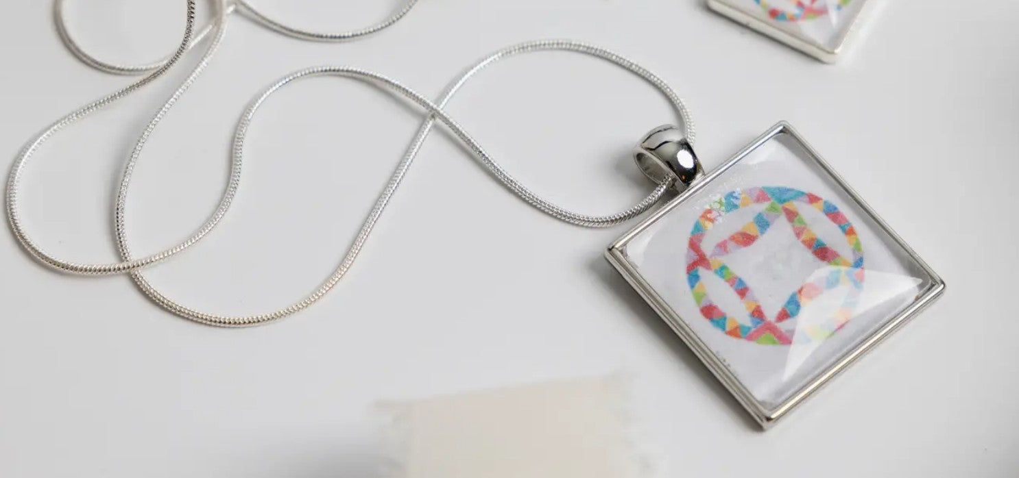Double Wedding Ring Pastel Pendant and Chain by Quilt Design Jewelry