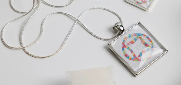 Double Wedding Ring Pastel Pendant and Chain by Quilt Design Jewelry