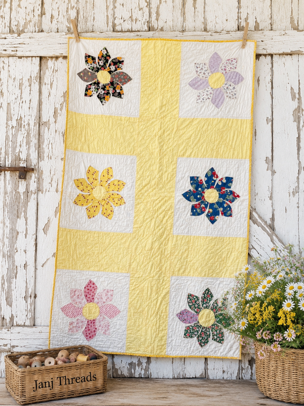 Vintage Floral Wreath Embroidered Quilt