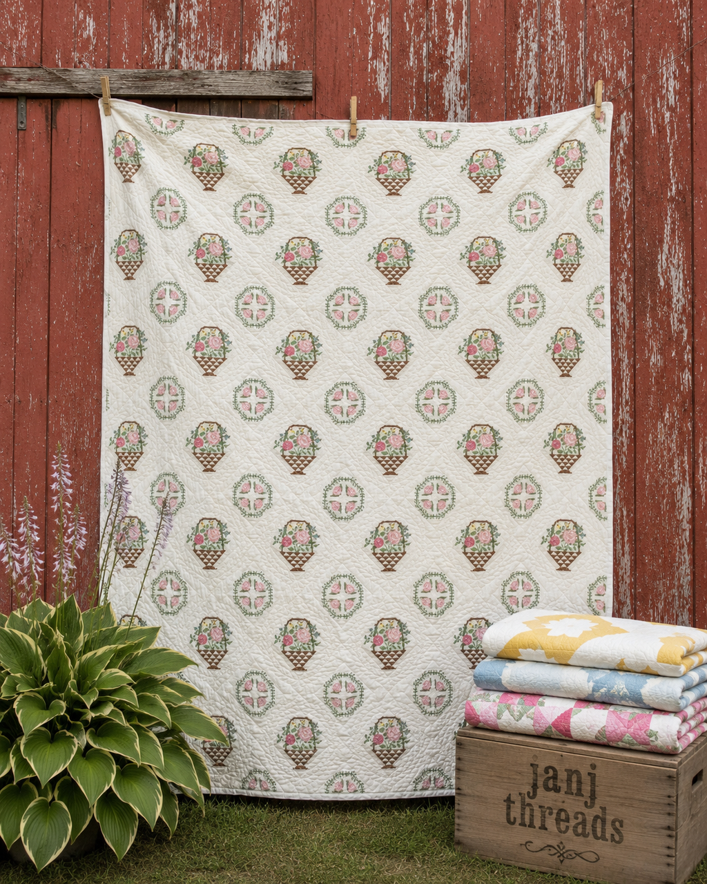 Flower Basket Cross stitch Quilt