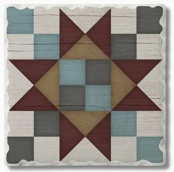 Friendship Star Single Absorbent Stone Tumbled Tile Coaster