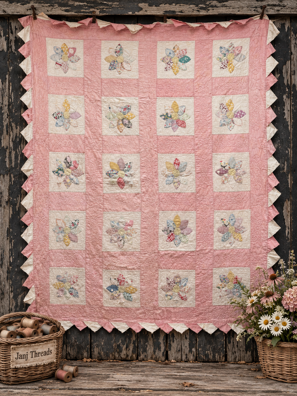 **SOLD Vintage Quilt Friendship Dahlia Variation SOLD**