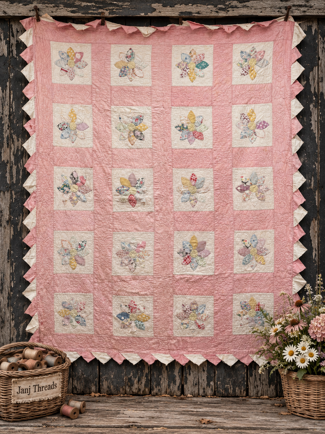 **SOLD Vintage Quilt Friendship Dahlia Variation SOLD**