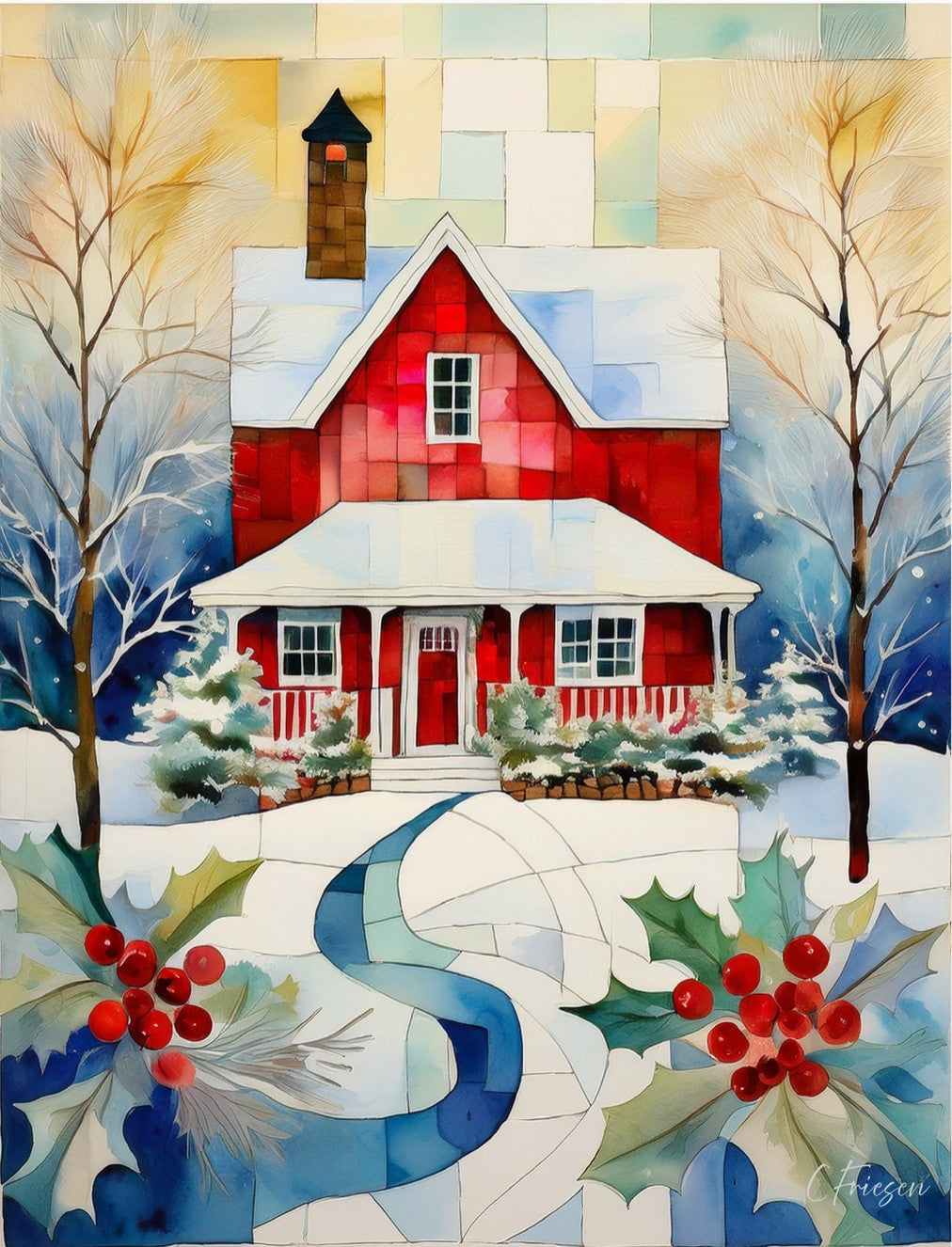 Quiltberry Farm Front Porch Welcome Blank Greeting Card