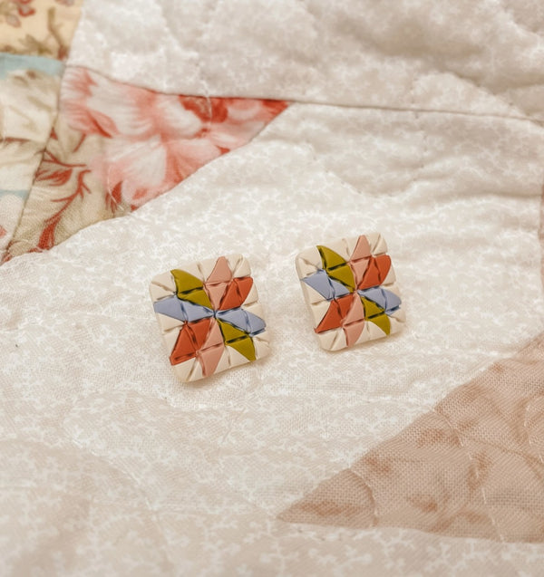 Fruit Punch Quilt Block Stud Earrings by Sydni Carlson Art