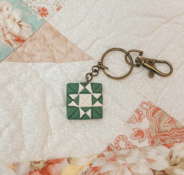 Greener Pastures Quilt Block Keychain by Sydni Carlson Art